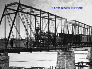 Old Eastern RR locomotive crossing the Saco River bridge